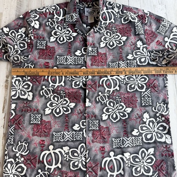 PARADISE STYLE HAWAII Vintage Hawaiian Floral Tribal Print Shirt Mens L Gray Red - Picture 8 of 11